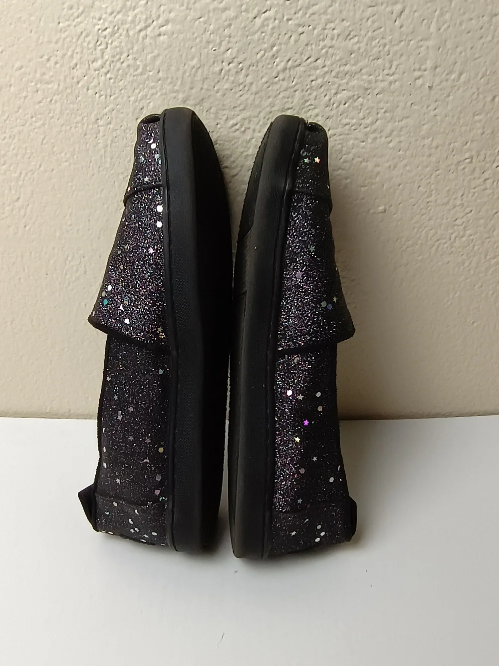 Toms Alpargata Classic Youth 4 Black Cosmic Glitter Slip-On Canvas Flat Shoes